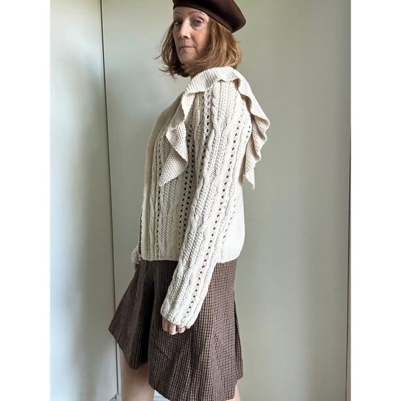 Womens Cotton Cardigan Sweaters Size Medium Ruffle Boho Cottagecore Fall Vibes - Picture 8 of 11